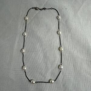Sterling Silver Chain Necklace With 10 Cultured Pearls Stamped S925 18.25” Long